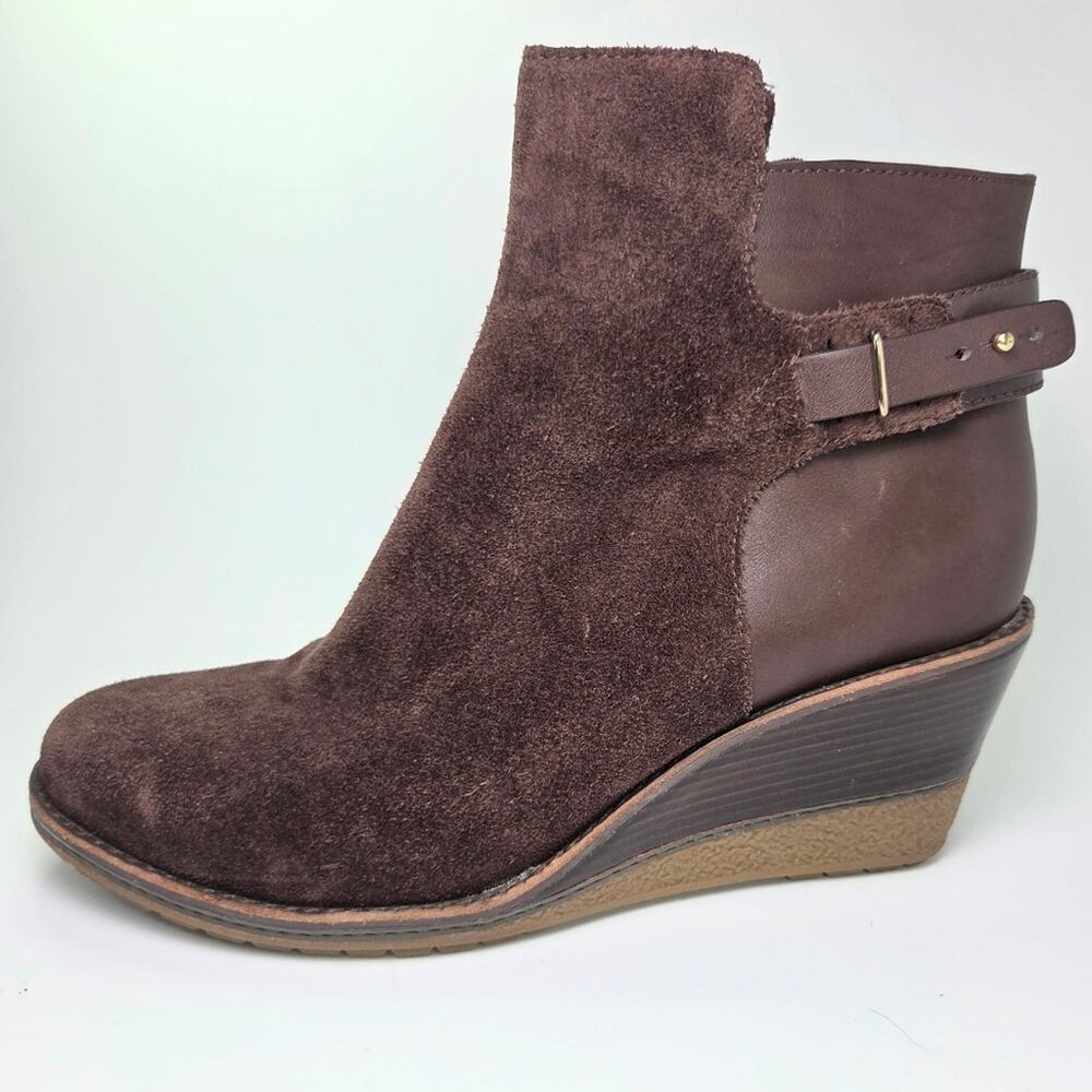 Cole Haan NikeA Rayna Cocoa Suede Leather Luxe Zip Wedge Water Ankle Boots W 9